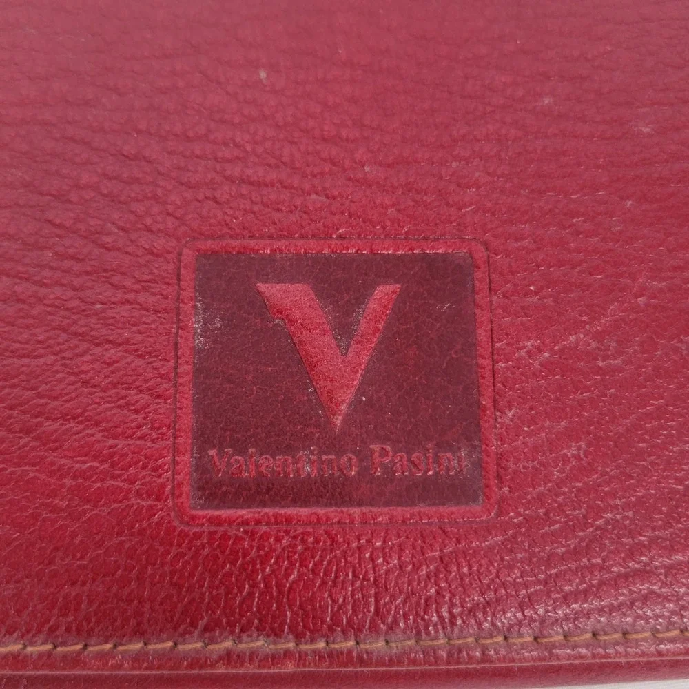 Valentino Pasini Red Leather Long Kiss Lock Wallet Gold Tone Hardware